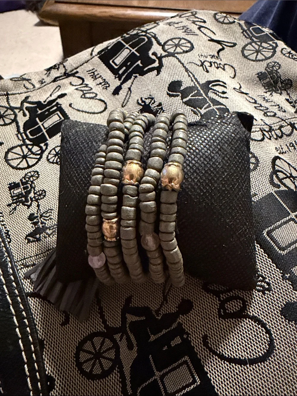 Multi-Strand Gray Beaded Wrap Bracelet with Tassel and Elephant Charm